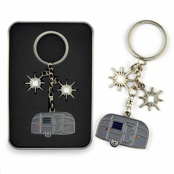 Sleutelhanger retro caravan zilverkleurig starry nights van go collections