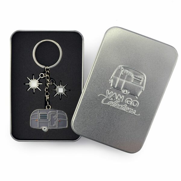 Sleutelhanger retro caravan zilverkleurig starry nights van go collections