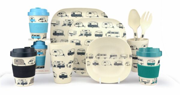 bamboe campingservies grijze caravans van go