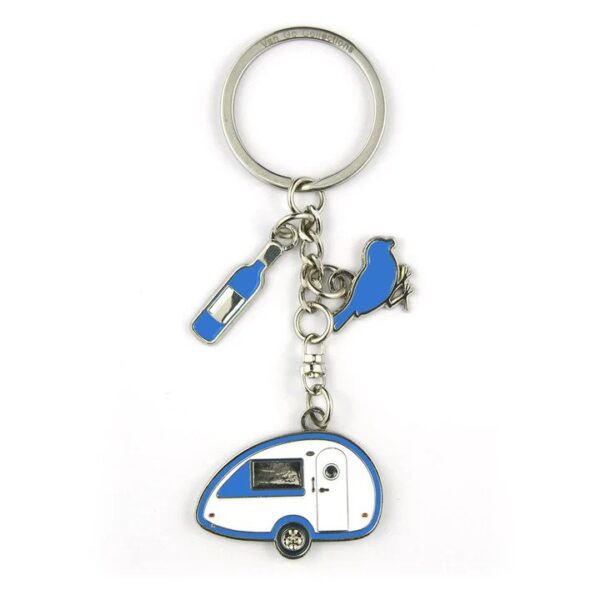 Blauwe caravan sleutelhanger