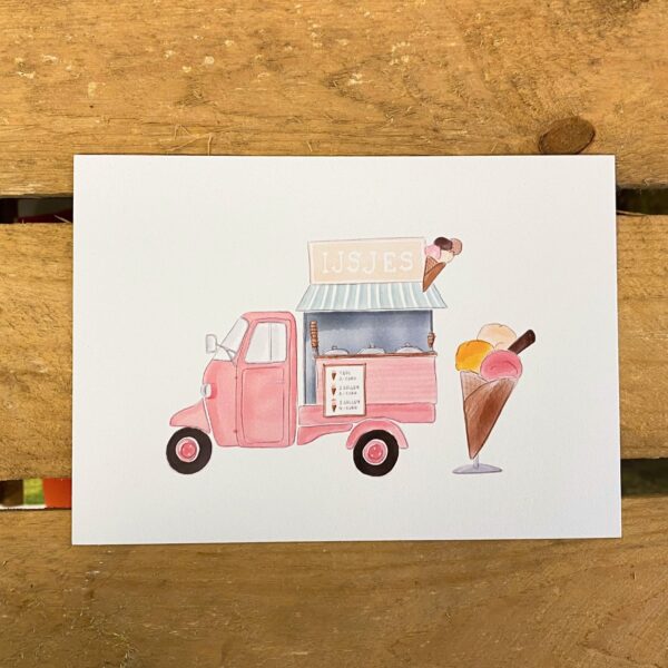 Ansichtkaart roze ijskar - Stationery Store