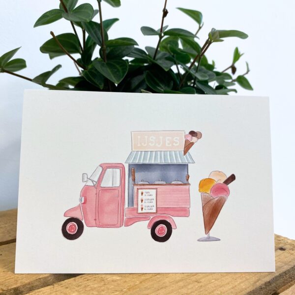 Ansichtkaart roze ijskar - Stationery Store