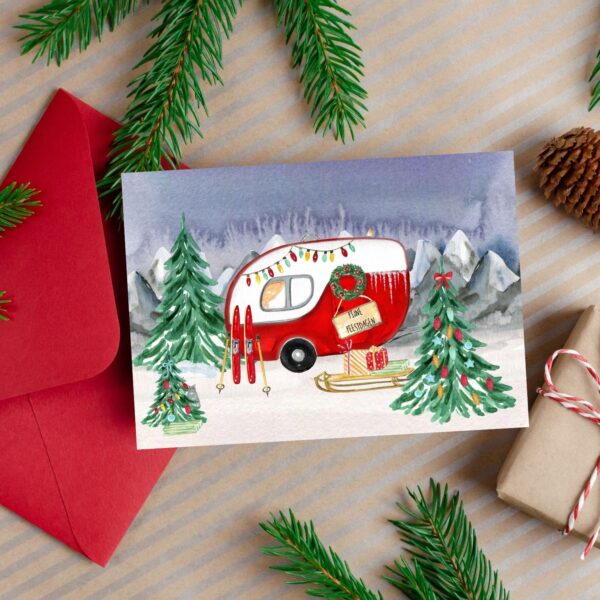 kerst kamperen kaart caravan