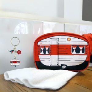 Toilettas met sleutelhanger caravan rood - voordeelset - Van Go Collection