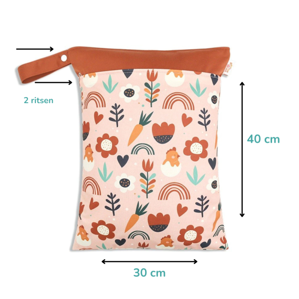 wet bag - waterdichte tas zak met ritsen Boho Bloom
