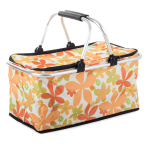 opbergmand picknickmand koeltas bloemen oranje