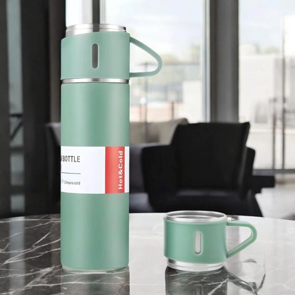 thermosfles waterfles met mokjes 500 ml mintgroen